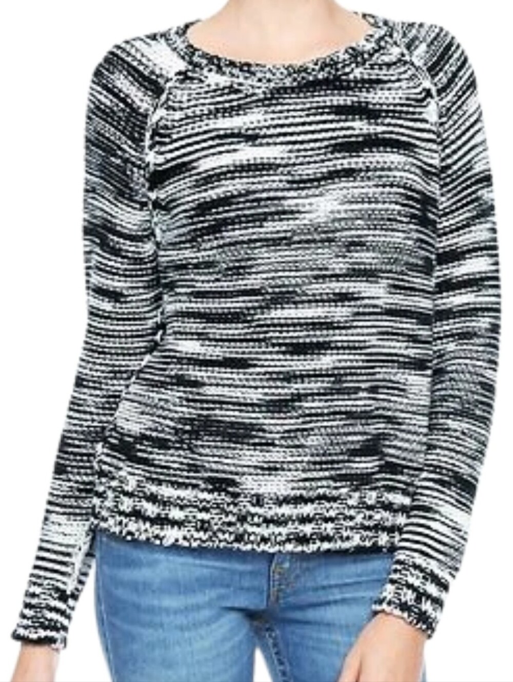 True Religion Fisherman Sweater Womens Small Black White Marled Chunky Knit